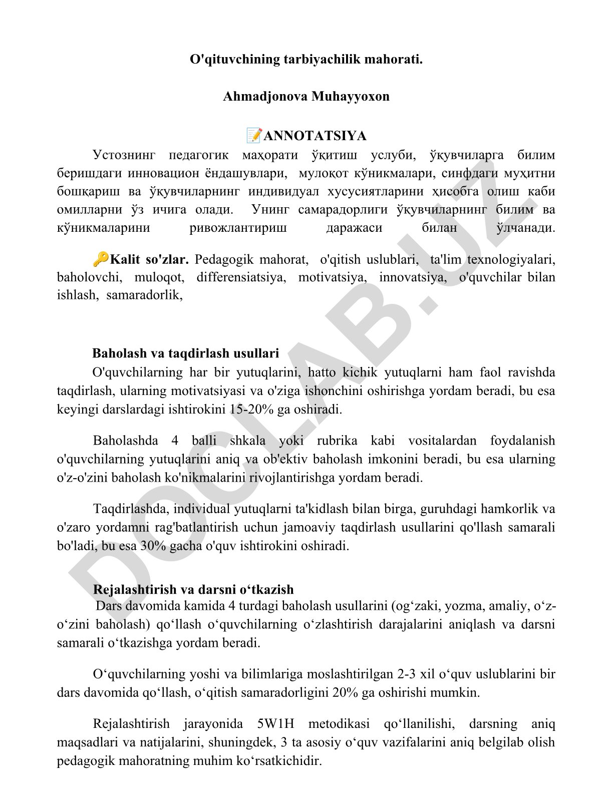 O'qituvchining tarbiyachilik mahorati