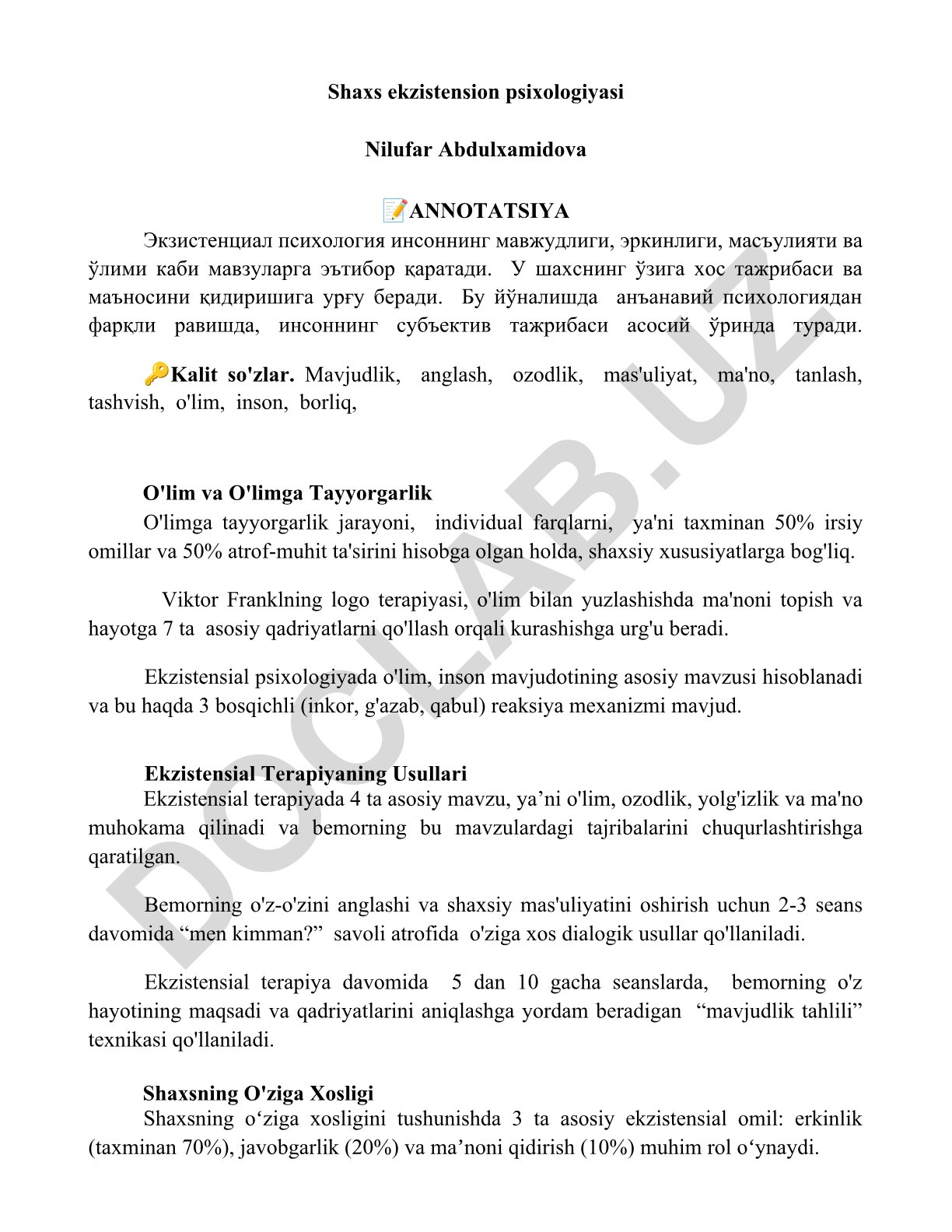Shaxs ekzistensial psixologiyasi