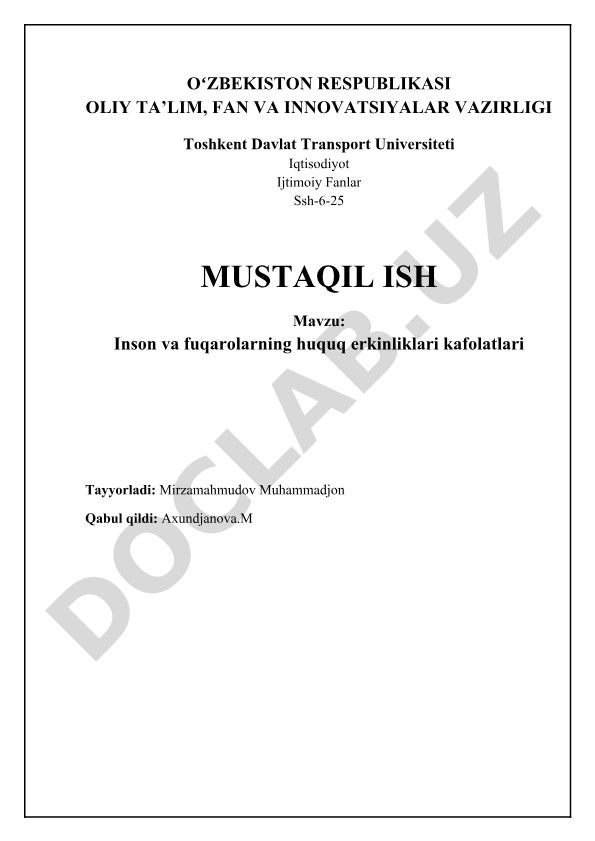 Inson va fuqarolarning huquq erkinliklari kafolatlari