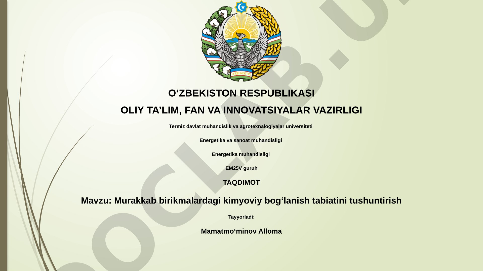 Murakkab birikmalardagi kimyoviy bogʻlanish tabiatini tushuntirish