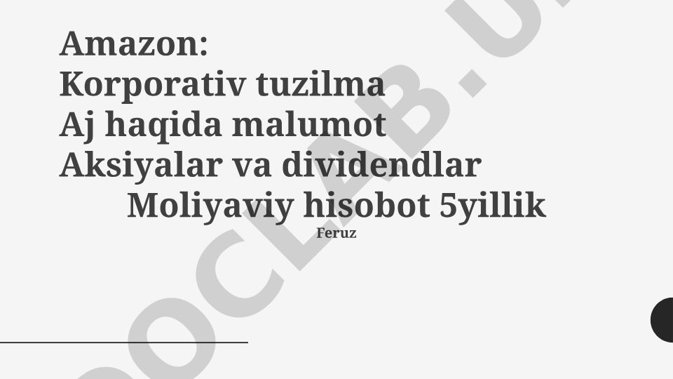 Amazon kompaniyasining korporativ tuzilmasi va moliyaviy hisoboti