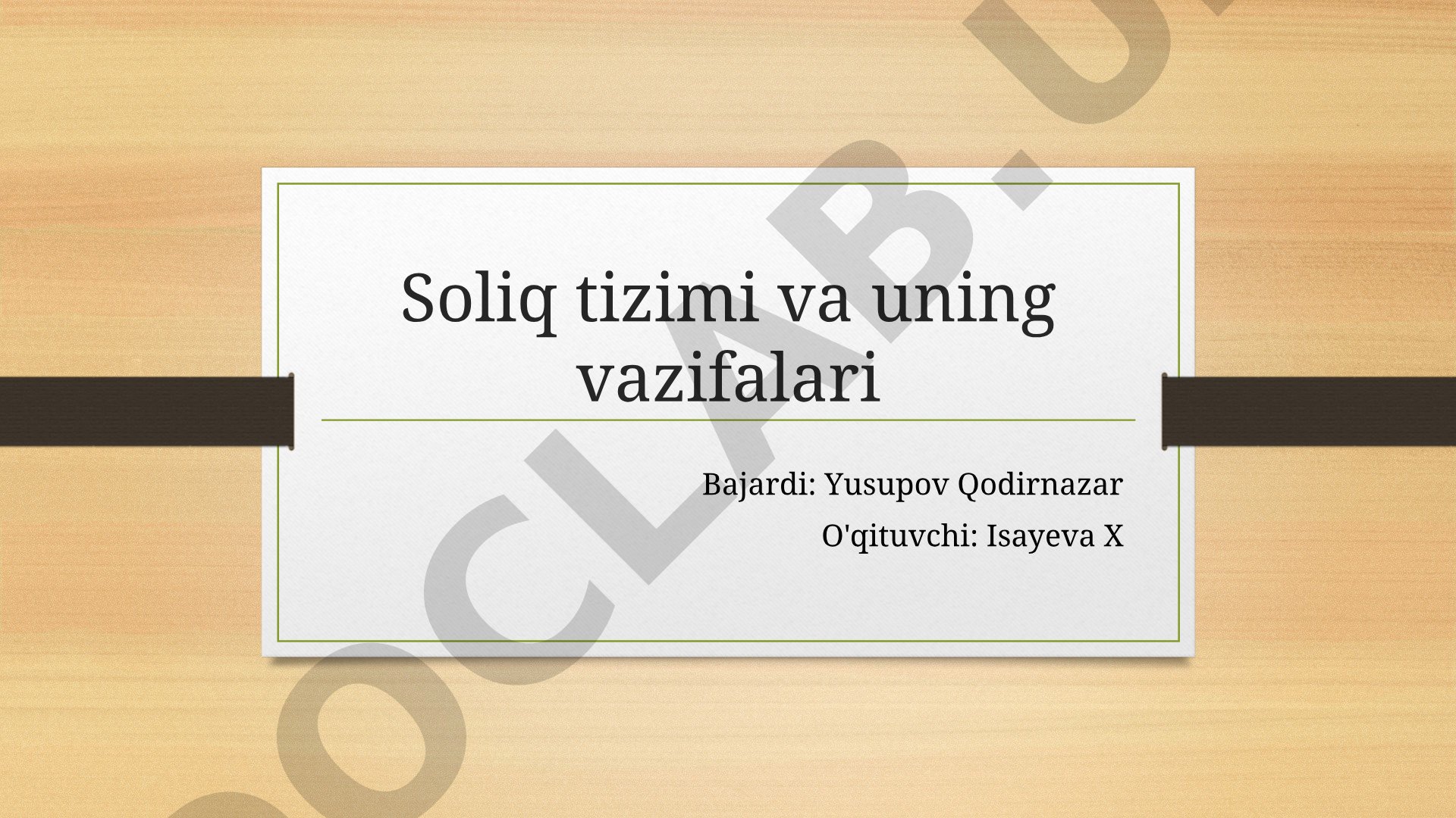 Soliq tizimi va uning vazifalari