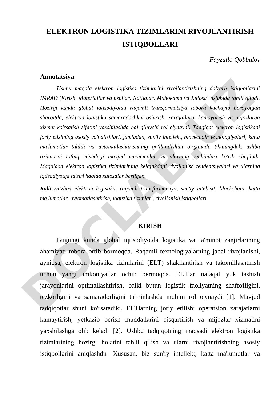Elektron logistika tizimlarini rivojlantirish istiqbollari