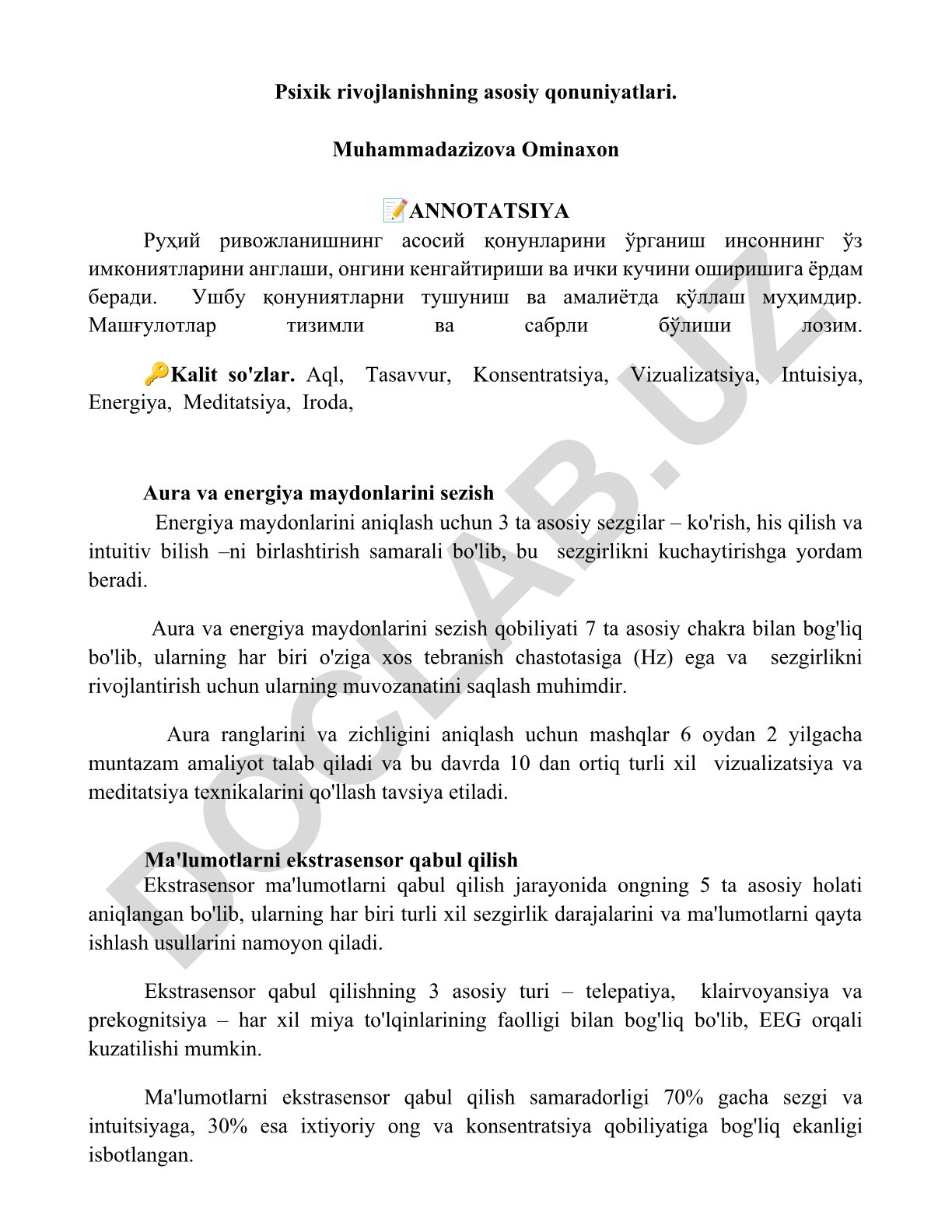 Psixik rivojlanishning asosiy qonuniyatlari