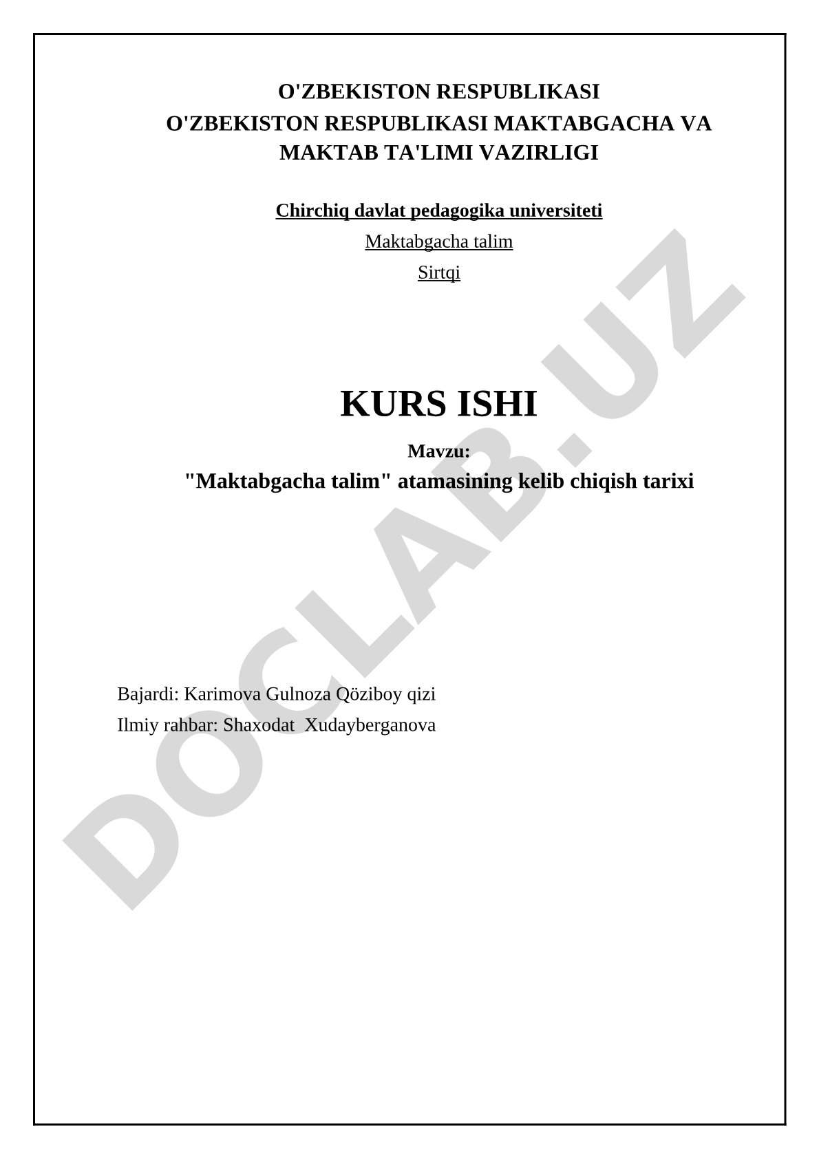 Maktabgacha ta'lim atamasining kelib chiqish tarixi