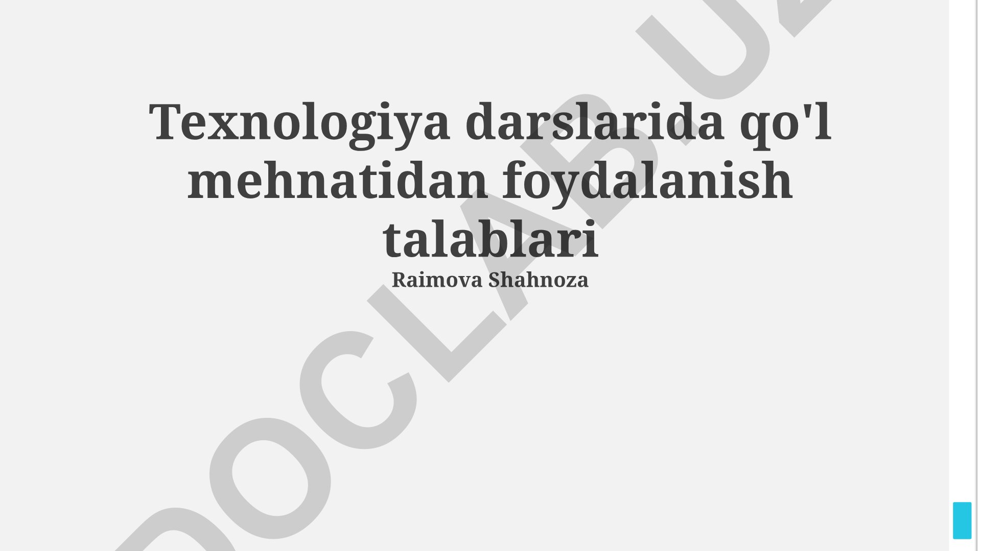 Texnologiya darslarida qo'l mehnatidan foydalanish talablari