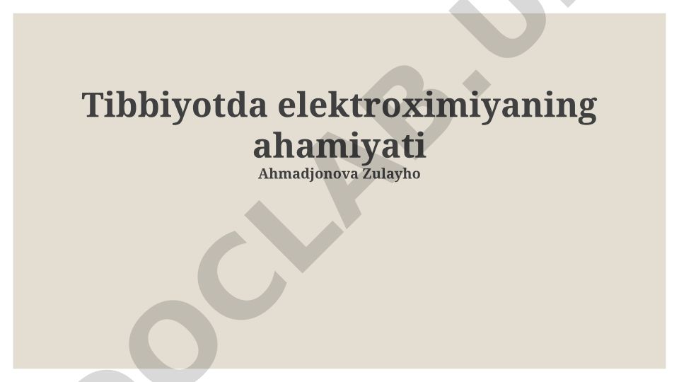 Tibbiyotda elektroximiyaning ahamiyati