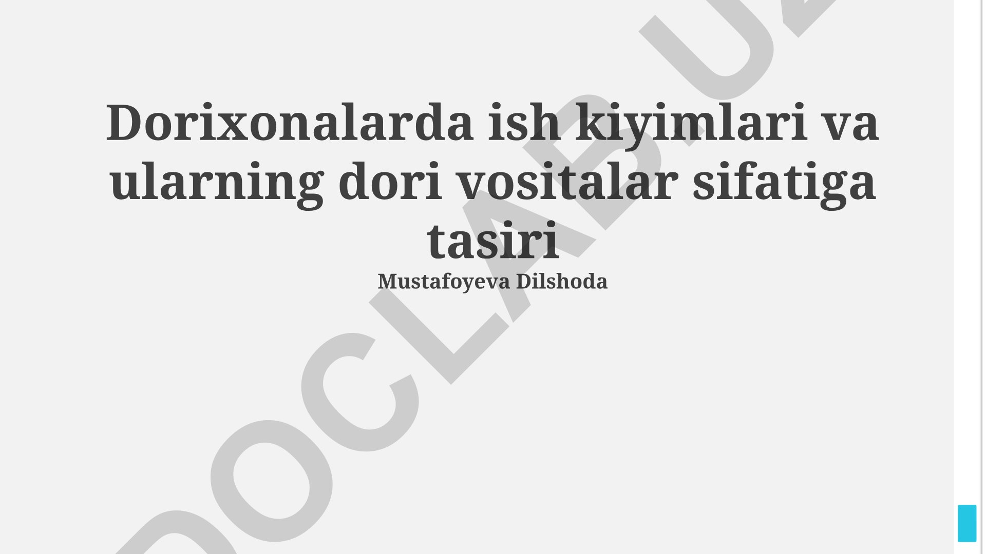 Dorixonalarda ish kiyimlari va ularning dori vositalar sifatiga tasiri