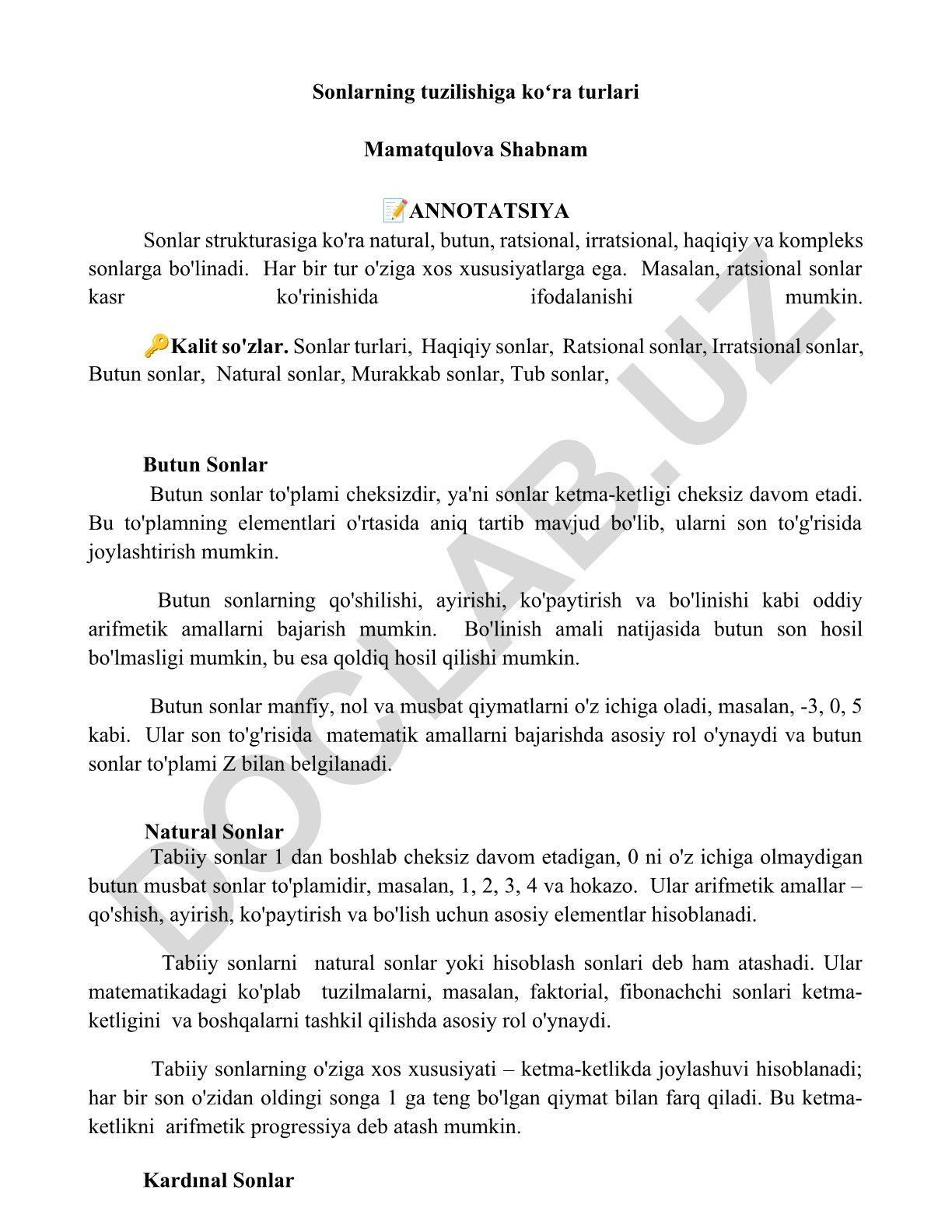 Sonlarning tuzilishiga koʻra turlari