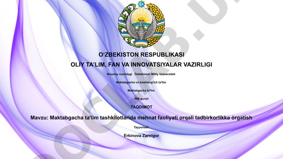 Maktabgacha ta'lim tashkilotlarida mehnat faoliyati orqali tadbirkorlikka o'rgatish