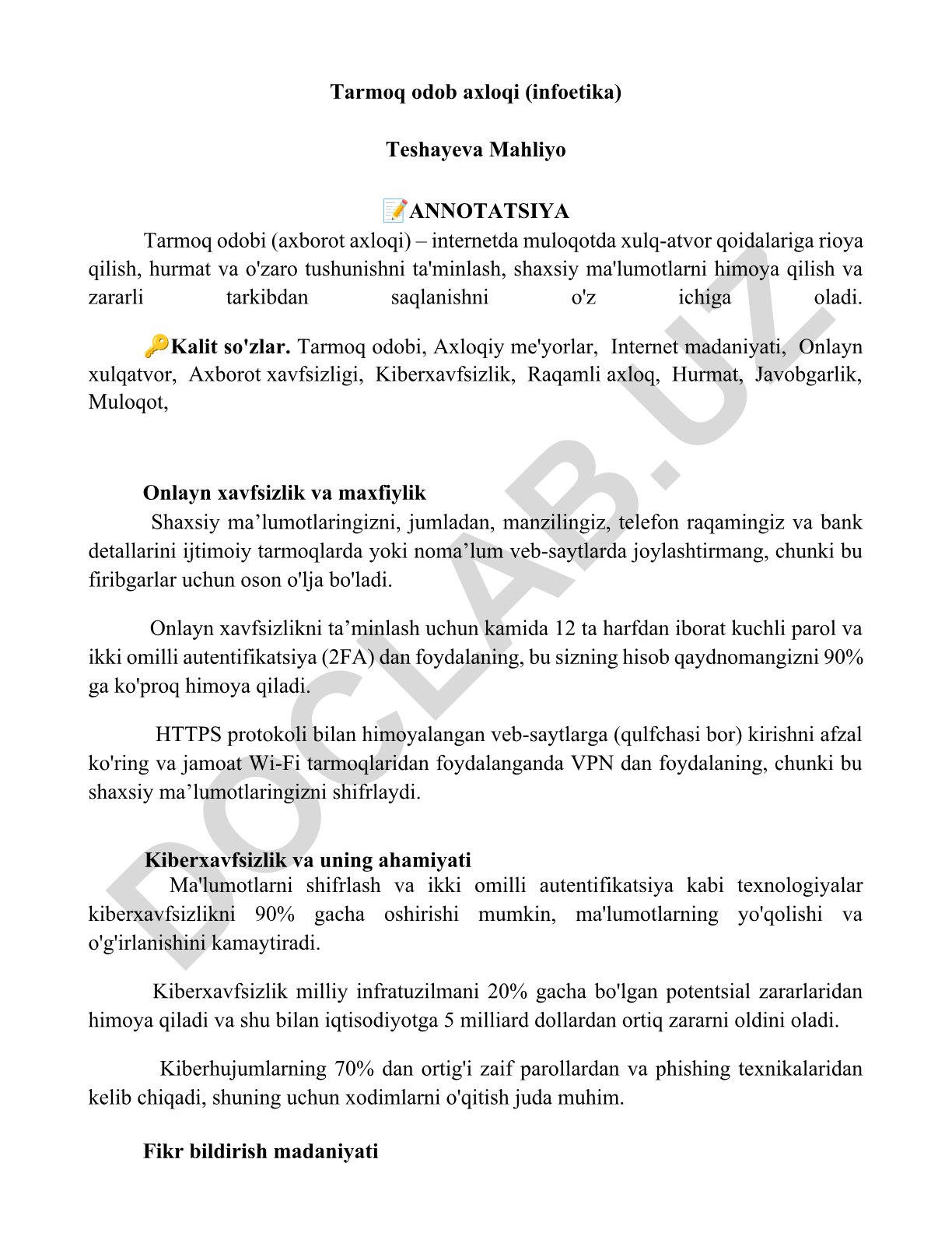 Tarmoq odob axloqi (infoetika)