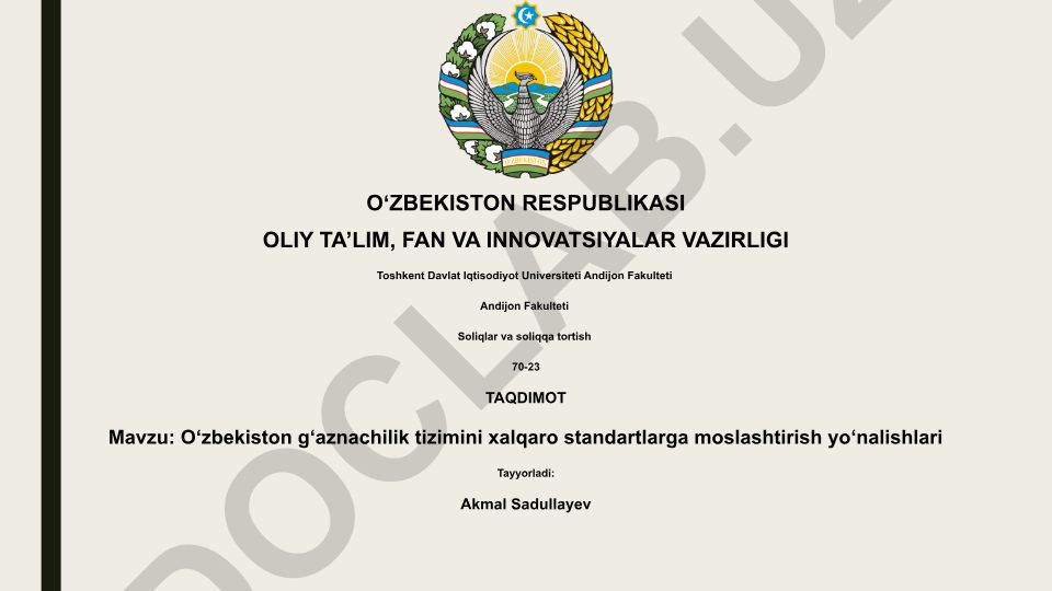 O‘zbekiston g‘aznachilik tizimini xalqaro standartlarga moslashtirish yo‘nalishlari