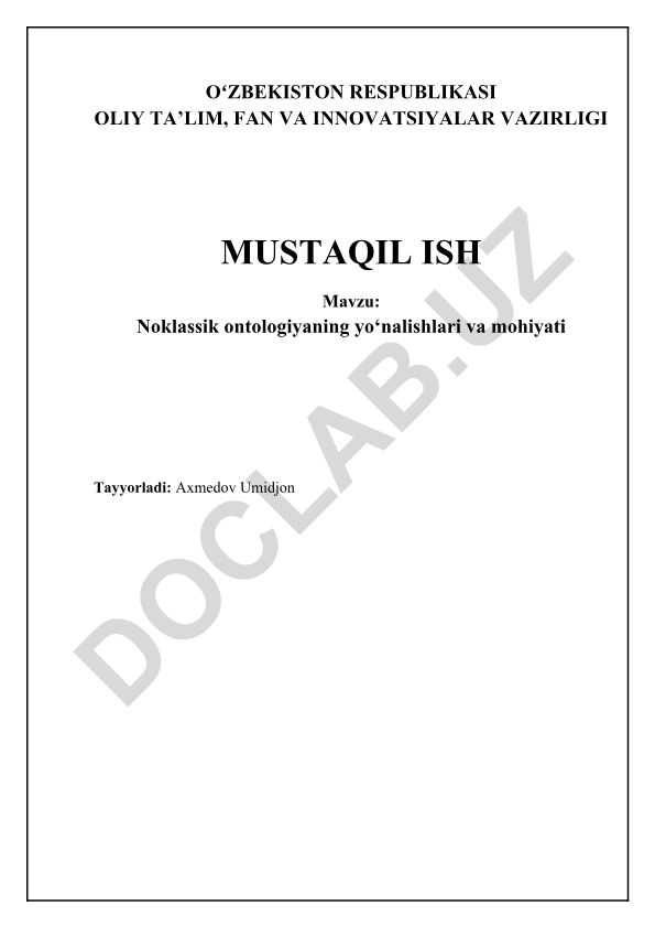 Noklassik ontologiyaning yo‘nalishlari va mohiyati