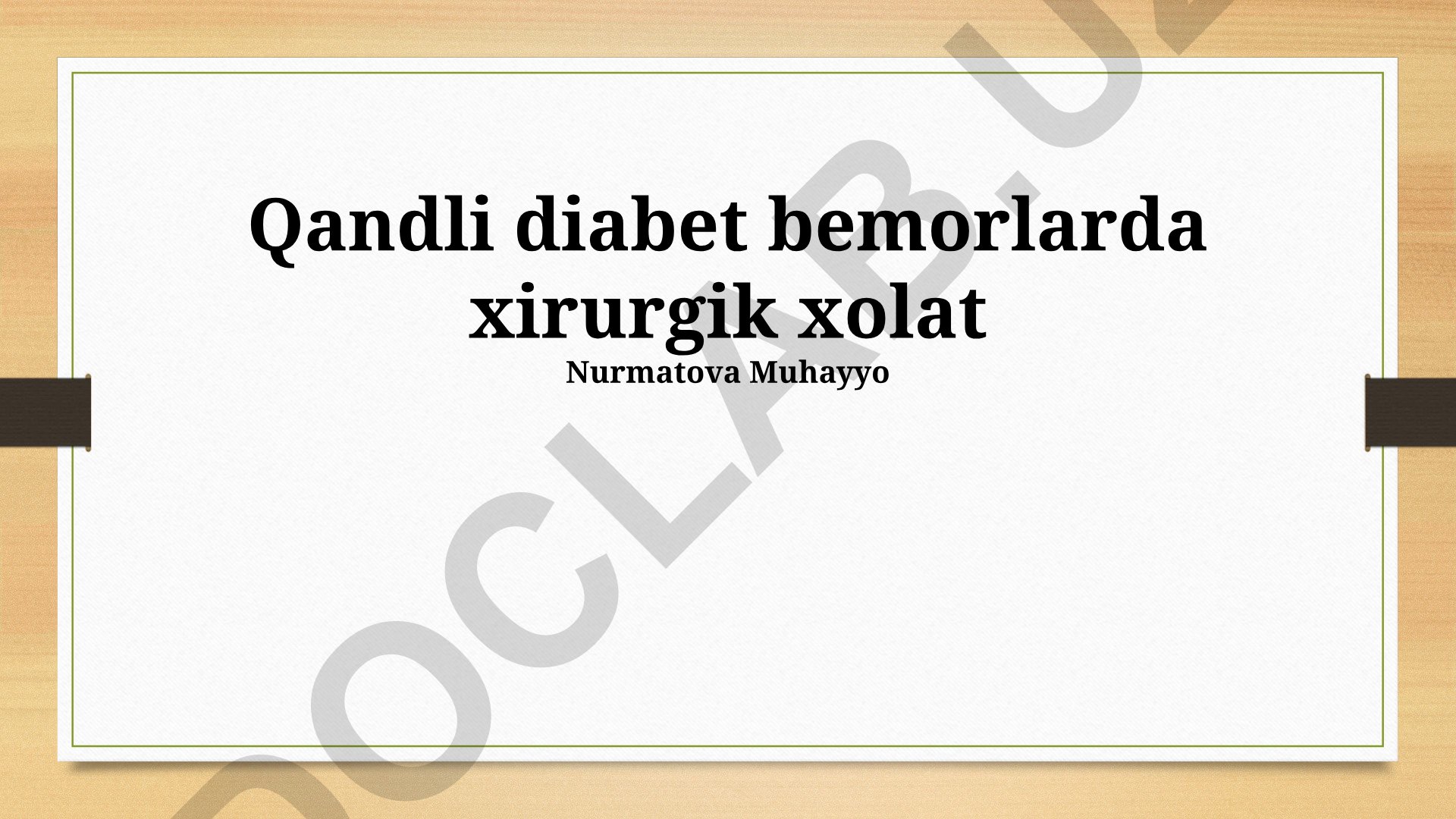 2-toifa diabetli bemorlarda jarrohlik amaliyotlari va reabilitatsiya
