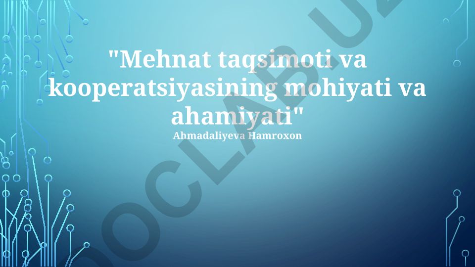 Mehnat taqsimoti va kooperatsiyasining mohiyati va ahamiyati
