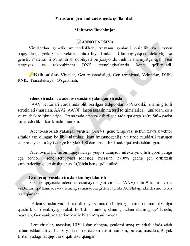 Viruslarni gen muhandisligida qo'llanilishi