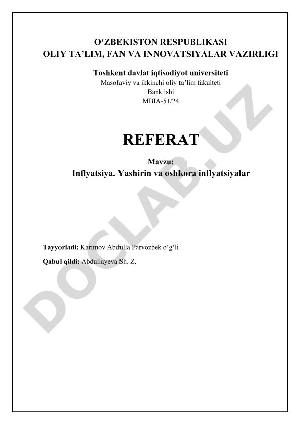 Inflyatsiya. Yashirin va oshkora inflyatsiyalar