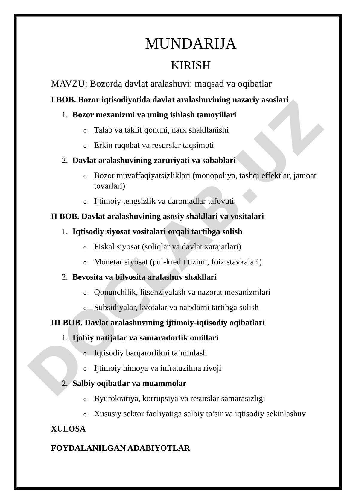 Bozorda davlat aralashuvi: maqsad va oqibatlar