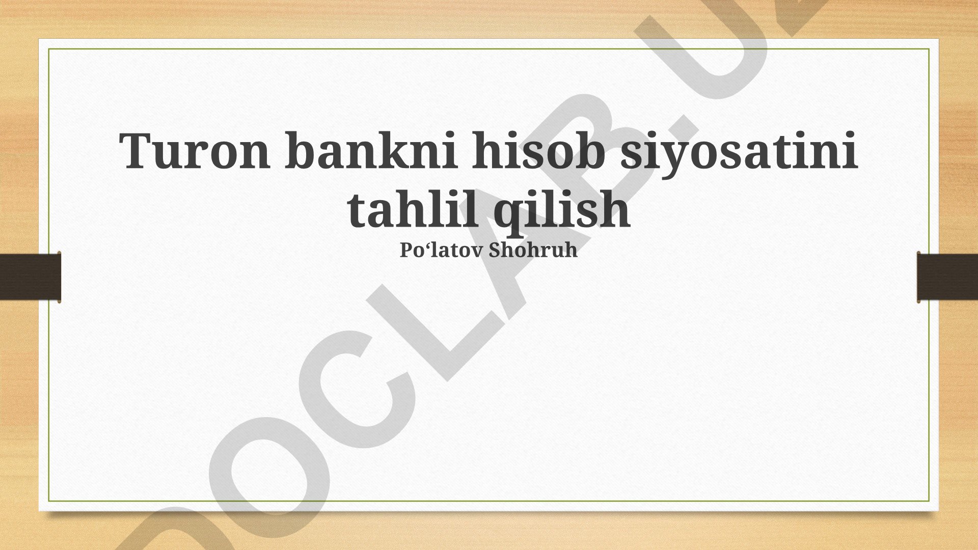 Turon bankining hisob siyosati va moliyaviy xavflarni boshqarish tahlili