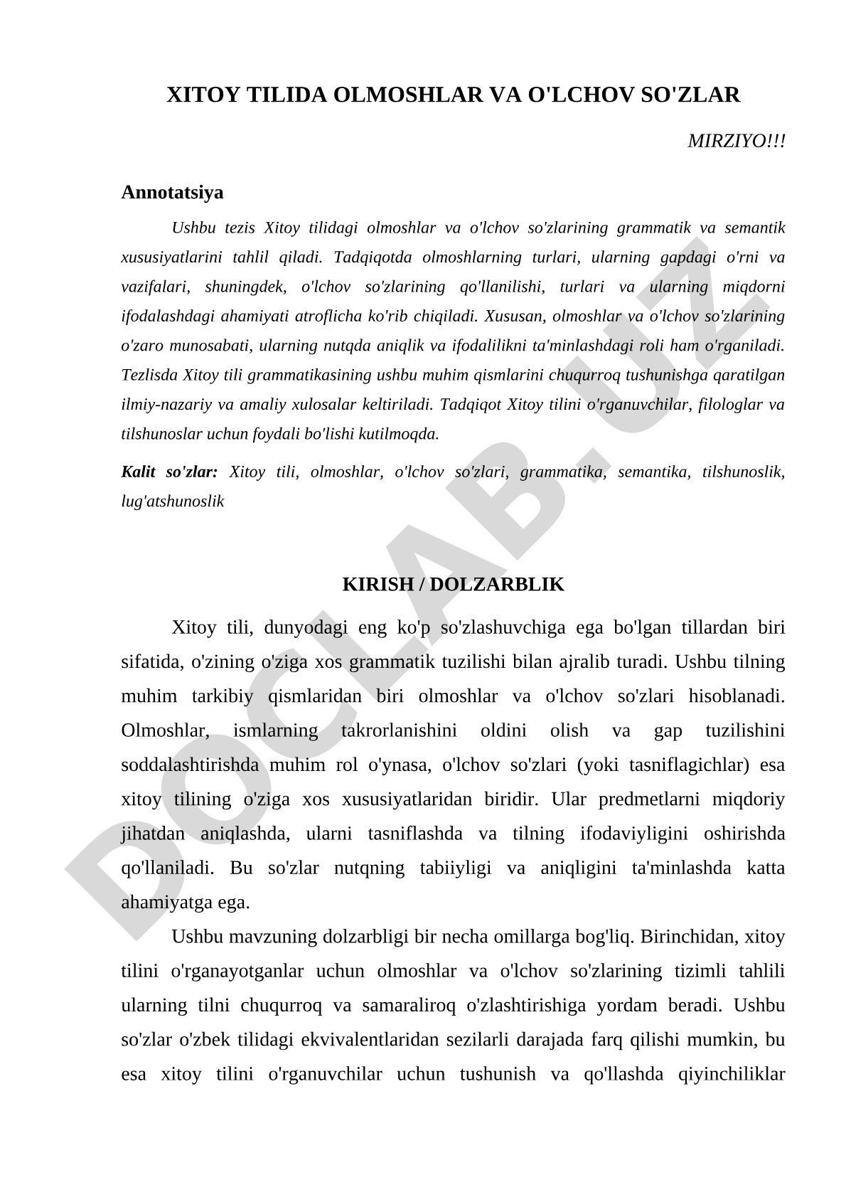 Xitoy tilida olmoshlar va o'lchov so'zlari