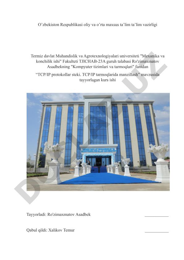 TCP/IP protokollar steki. TCP/IP tarmoqlarida manzillash