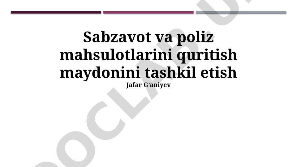 Sabzavot va poliz mahsulotlarini quritish maydonini tashkil etish