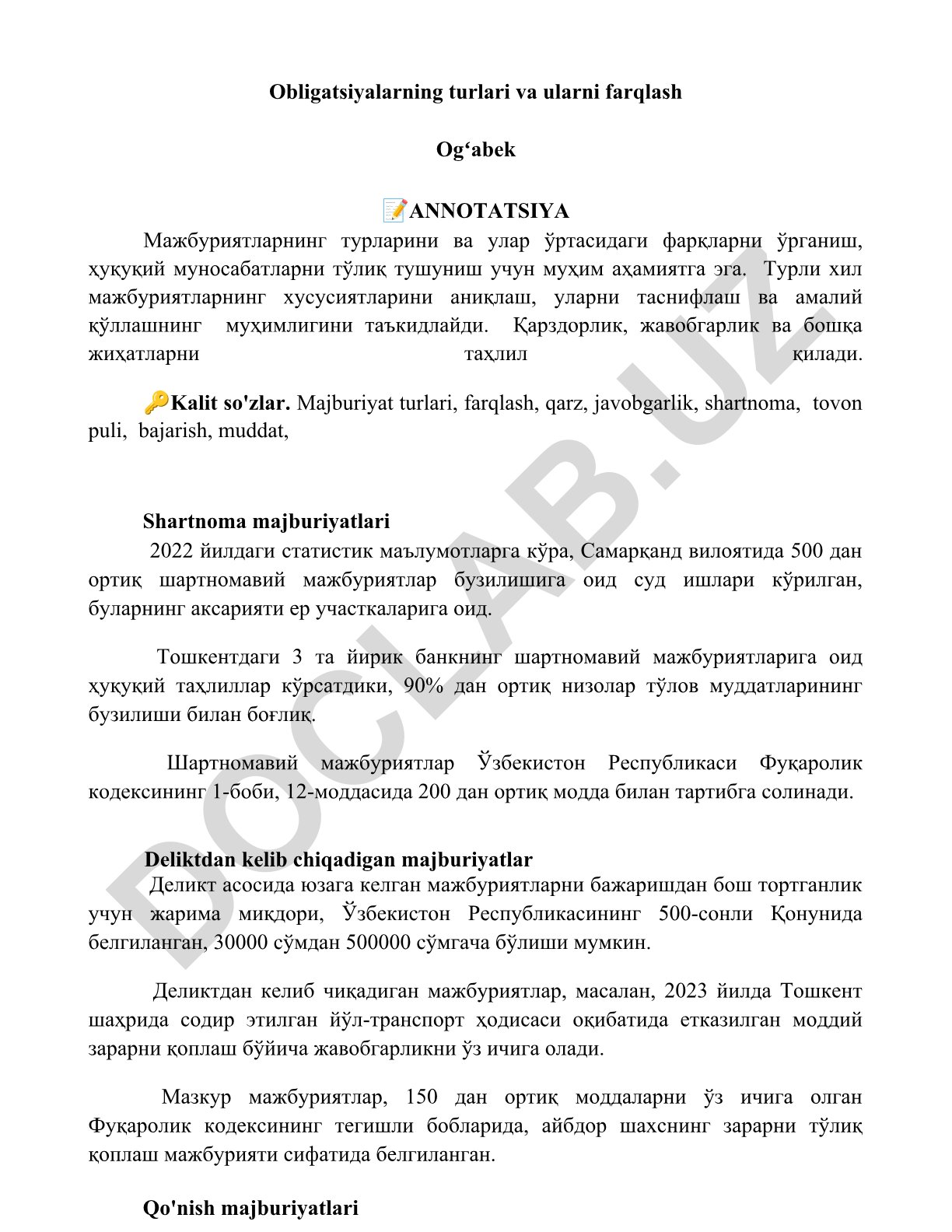 Obligatsiyalarning turlari va ularni farqlash