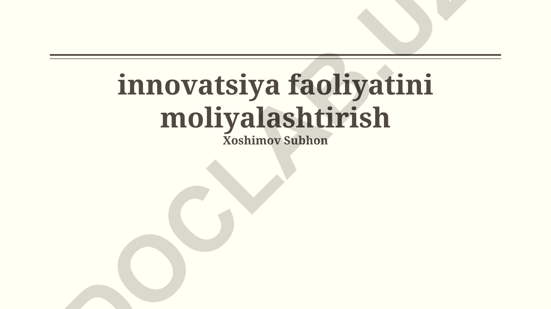 Innovatsiya faoliyatini moliyalashtirish