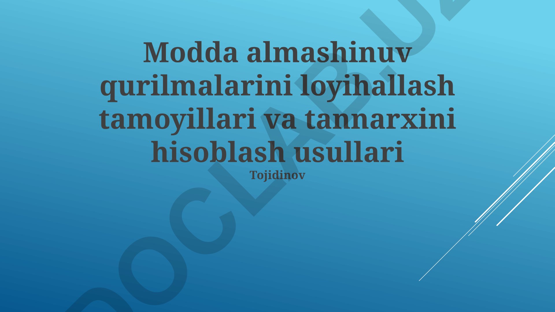 Valyuta almashinu uskunalarini loyihalash tamoyillari va tannarxini hisoblash usullari