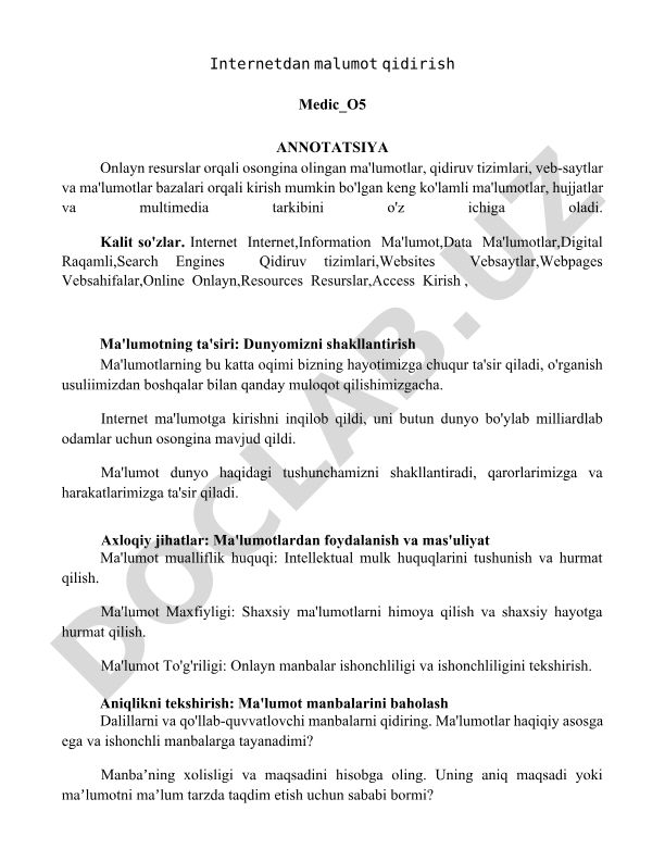 Internet orqali ma'lumot qidirish va uning ta'siri