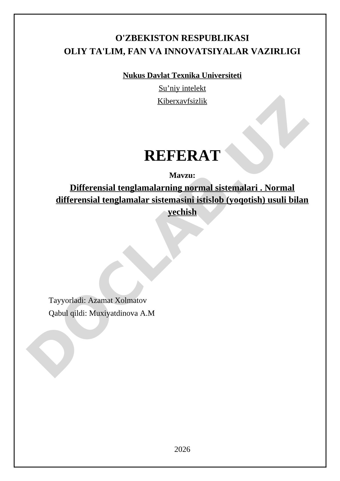 Differensial tenglamalarning normal sistemalari