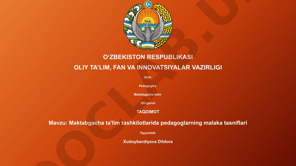 Maktabgacha ta'lim tashkilotlarida pedagoglarning malaka tasniflari