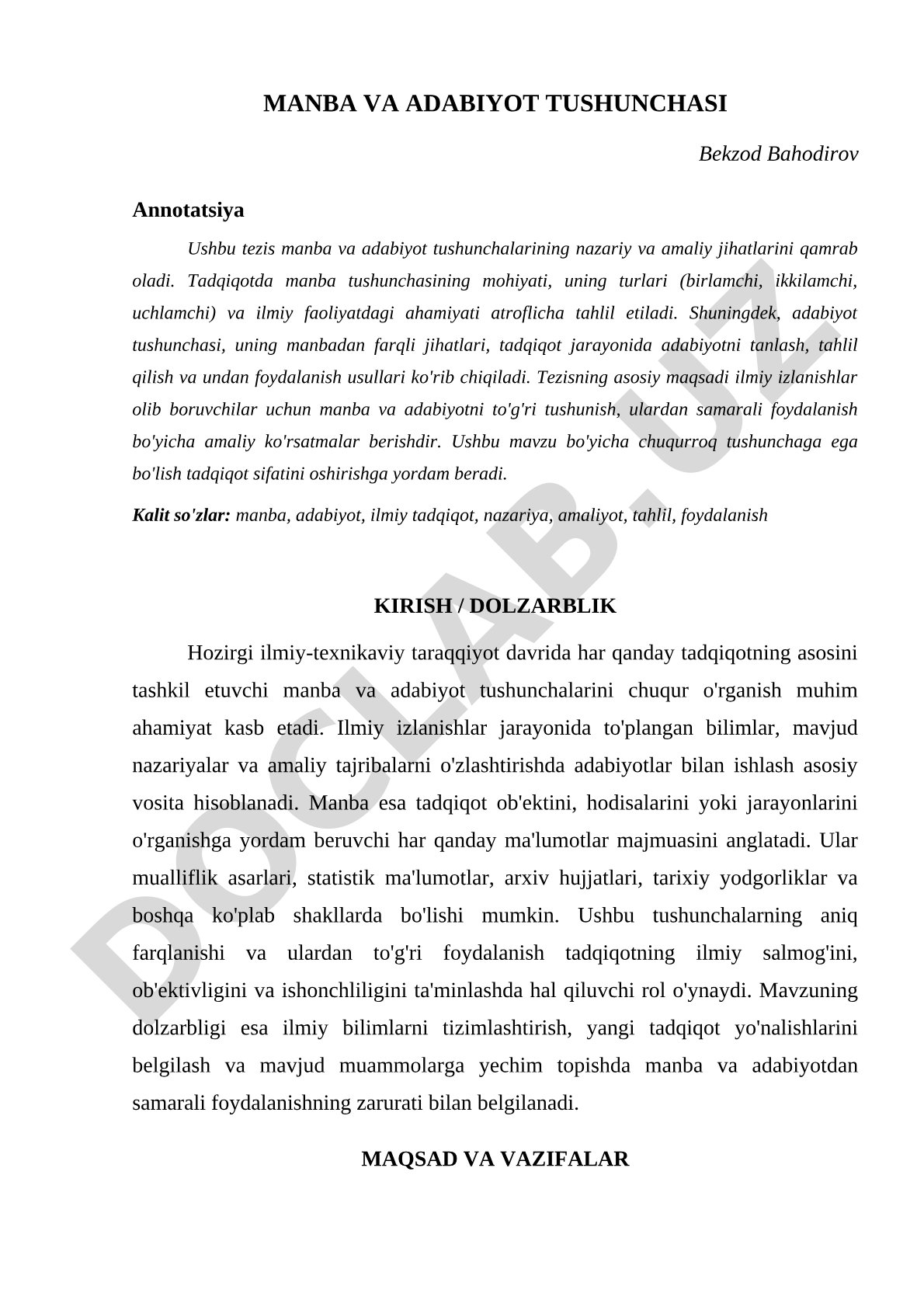 Manba va adabiyot tushunchasi