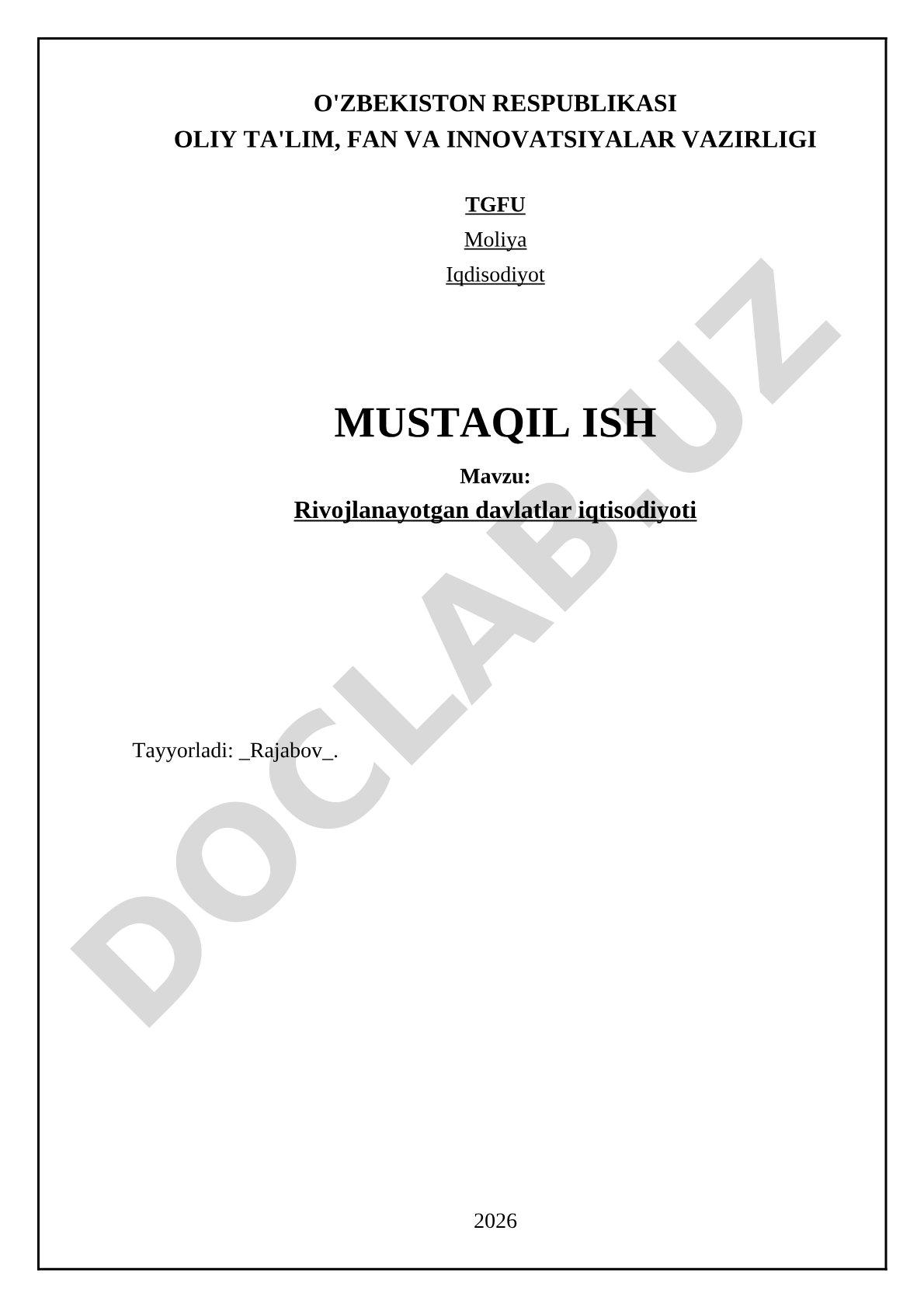 Rivojlanayotgan davlatlar iqtisodiyoti