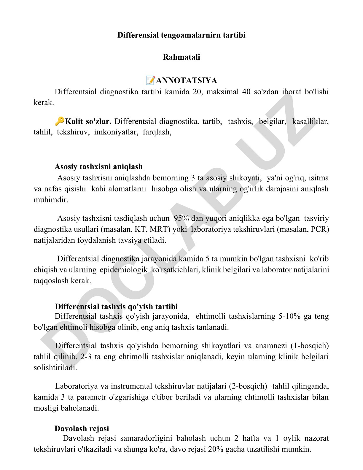 Differensial tengoamalarnirn tartibi