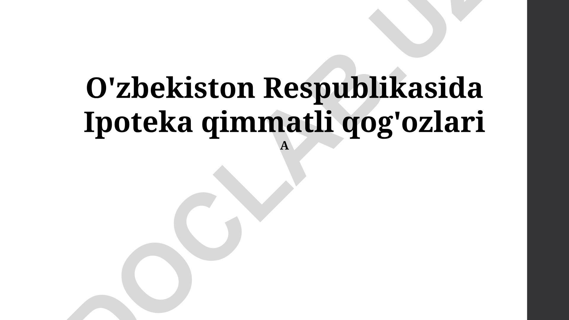 O'zbekistonda ipoteka qimmatli qog'ozlari bozori va investitsiyalar