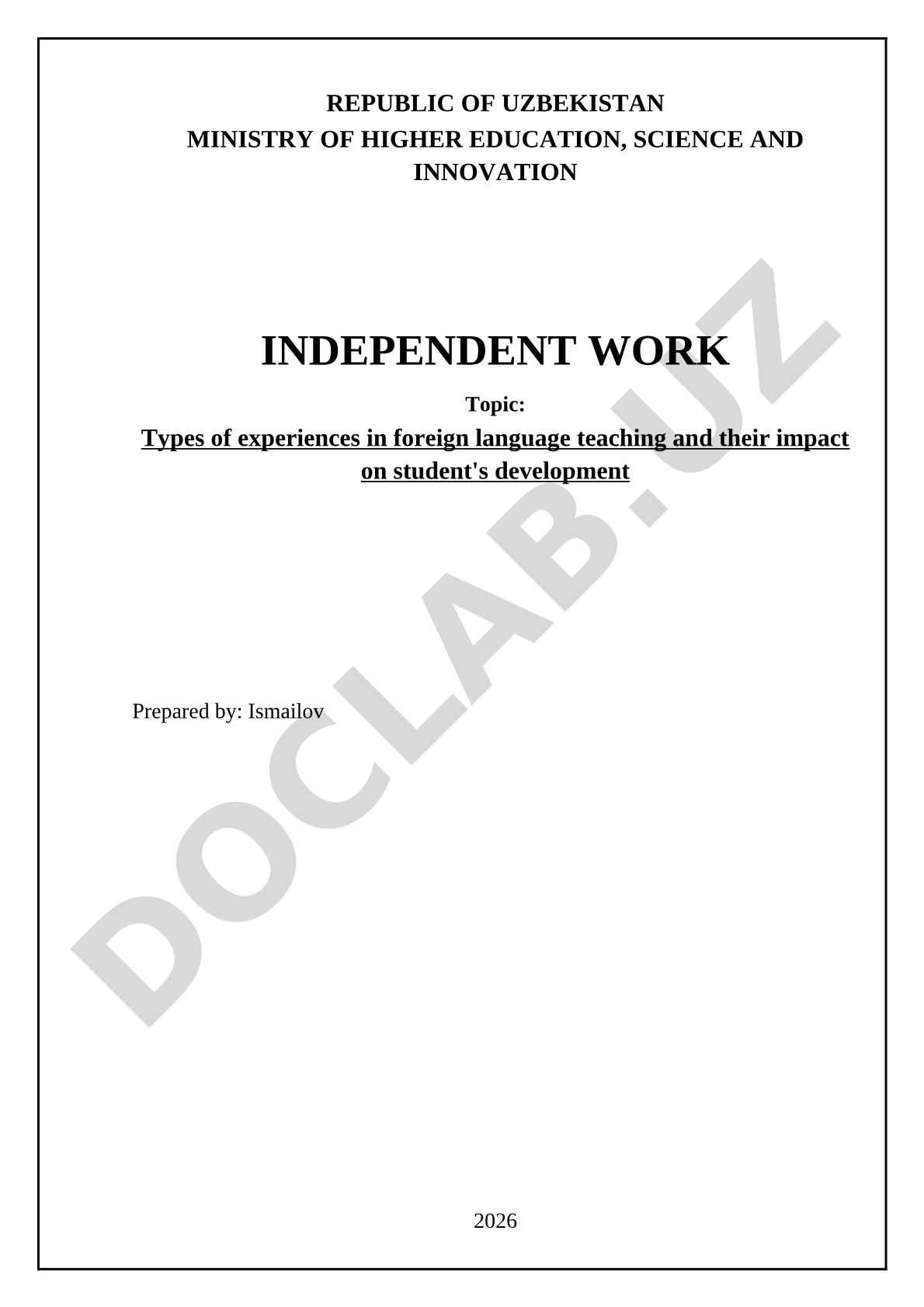 Types of experiences in foreign language teaching and their impact on student's development
