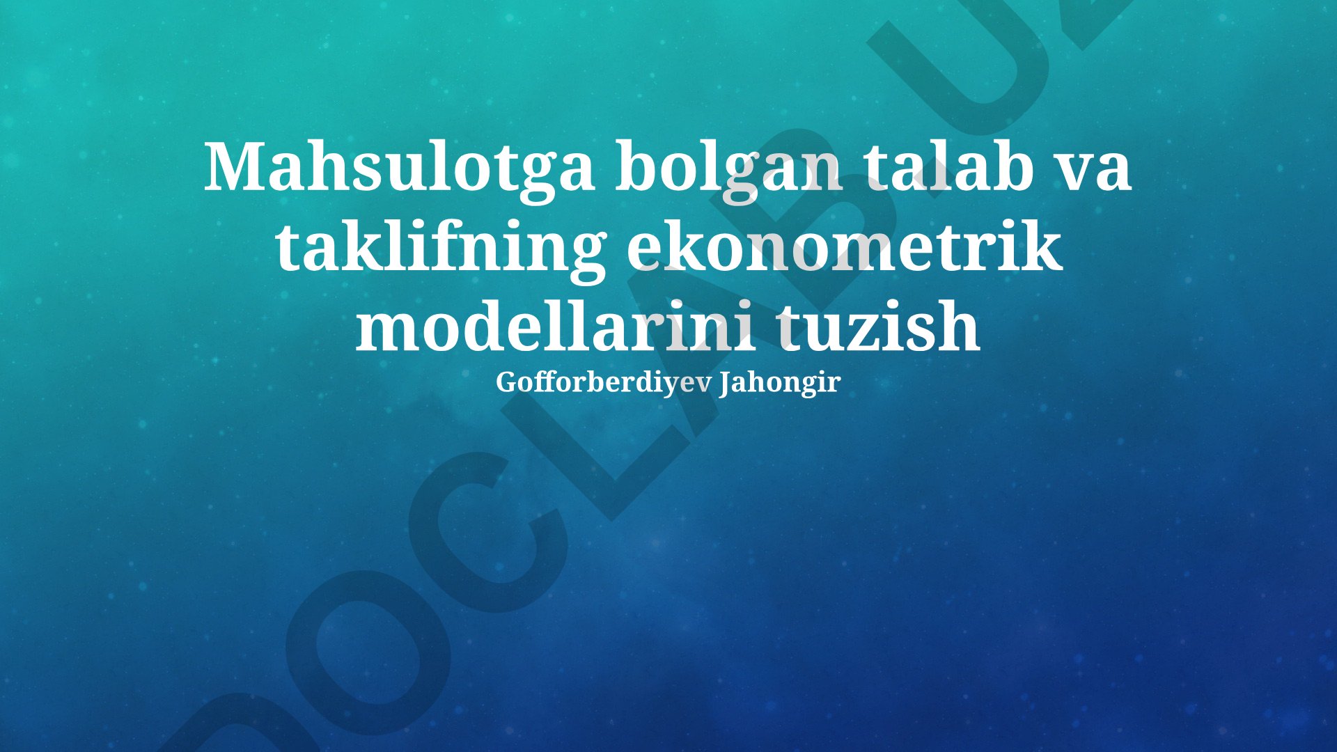 Mahsulotga bo'lgan talab va taklifning ekonometrik modellarini tuzish