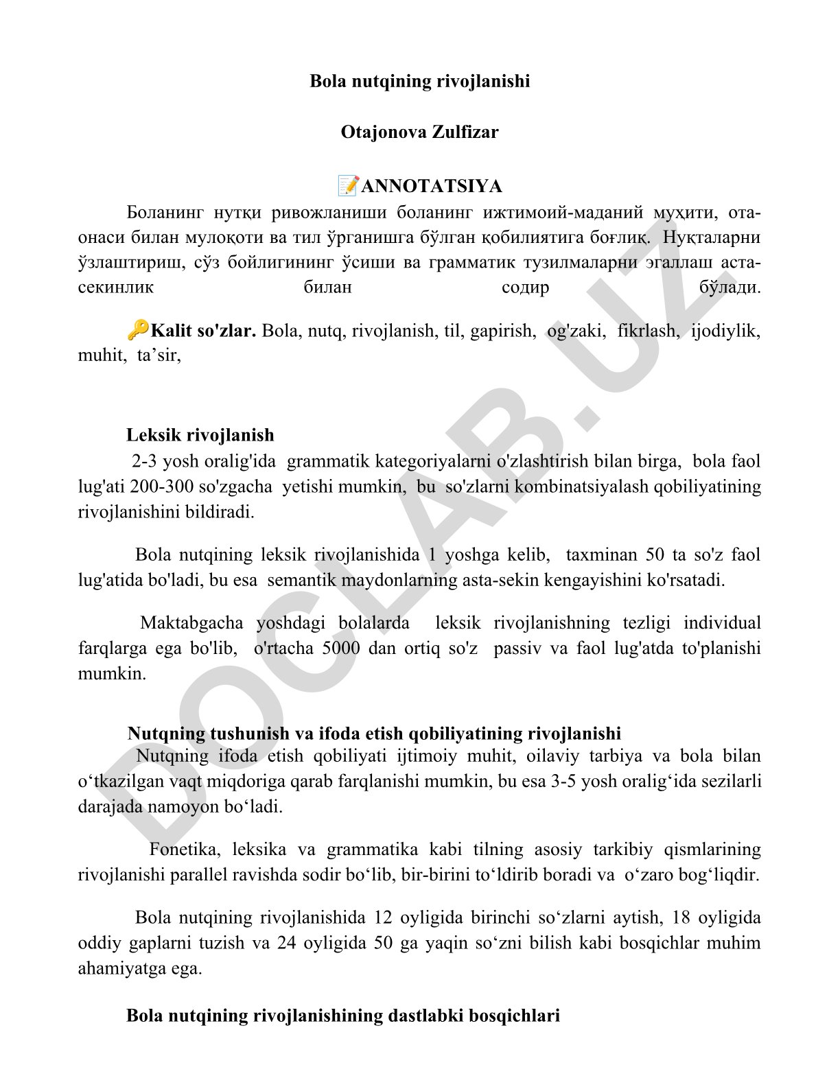 Bola nutqining rivojlanishi