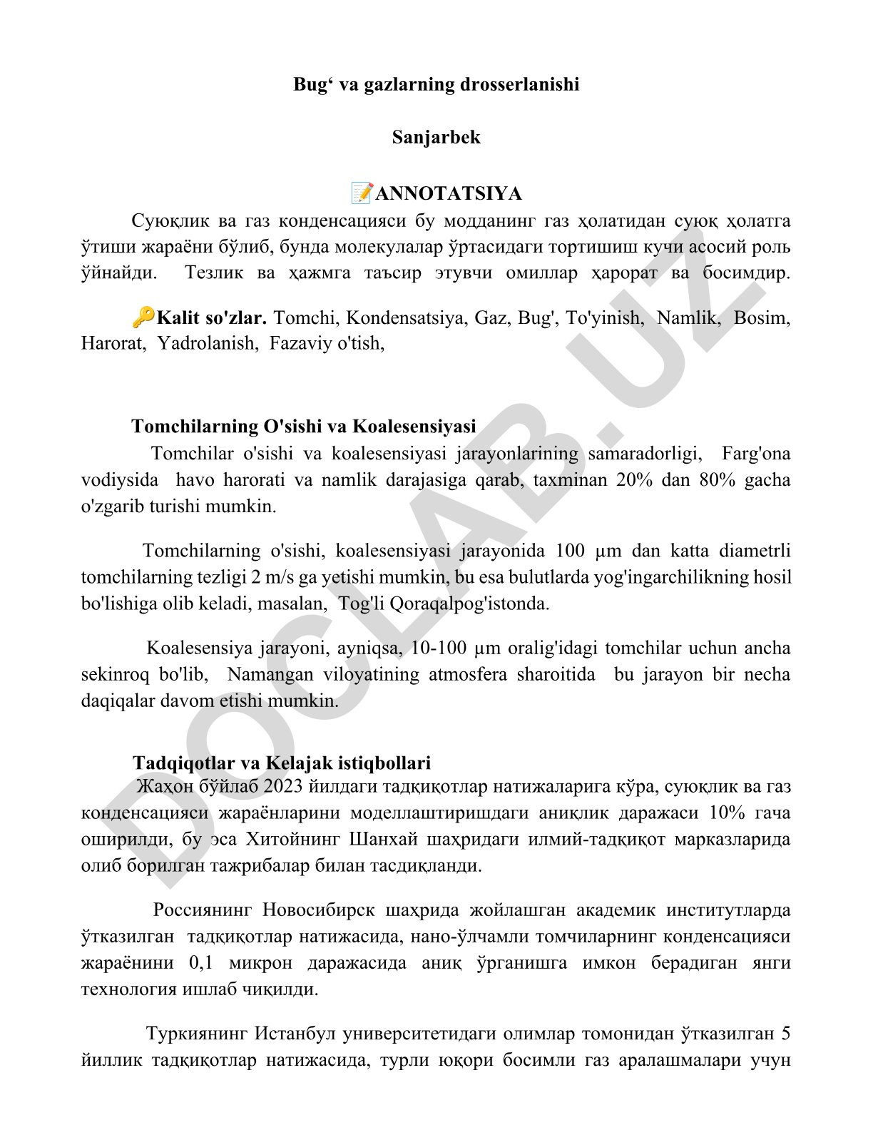 Bug' va gazlarning drosserlanishi