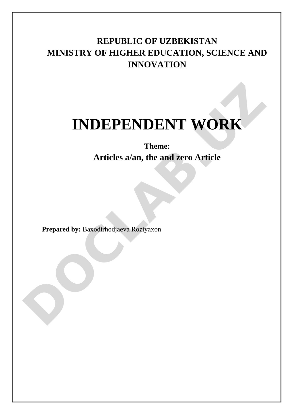 Articles a/an, the and zero Article