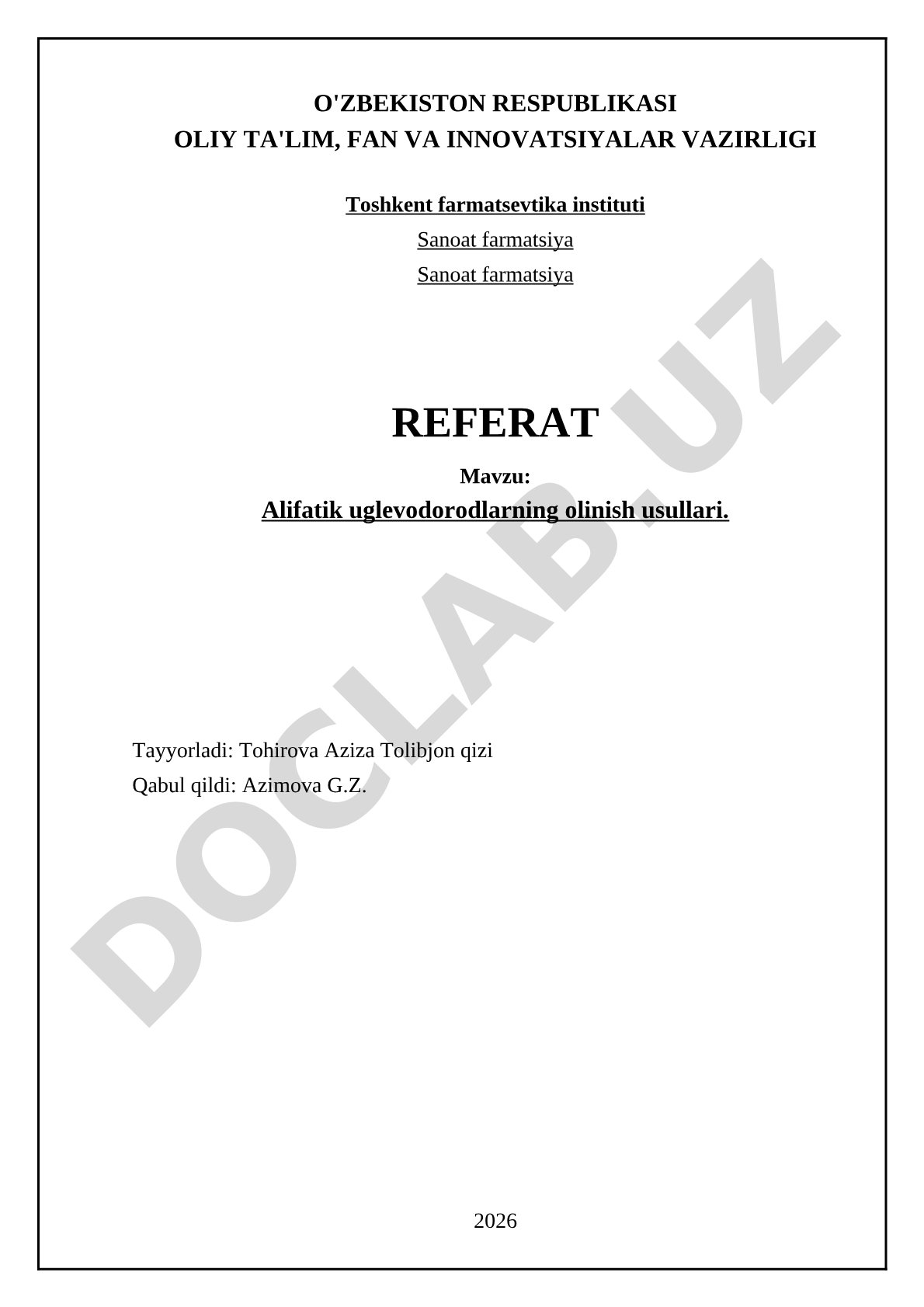 Alifatik uglevodorodlarning olinish usullari