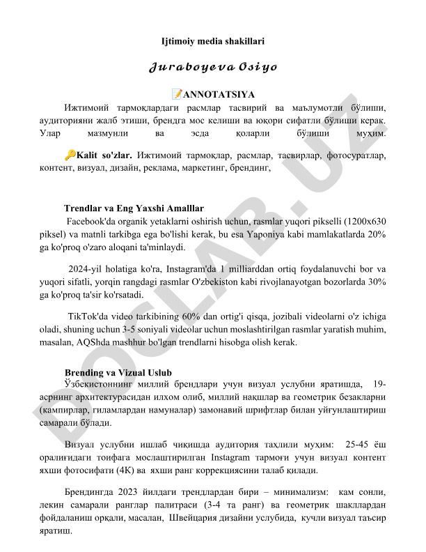 Ijtimoiy media shakillari va vizual brending