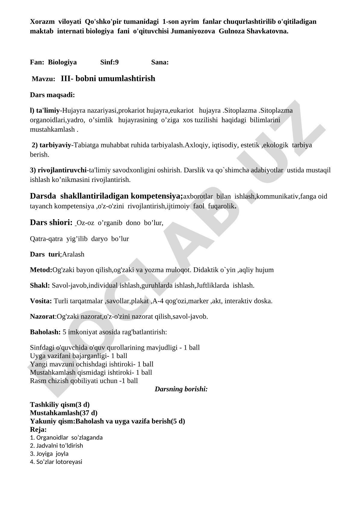 III- bobni umumlashtirish
