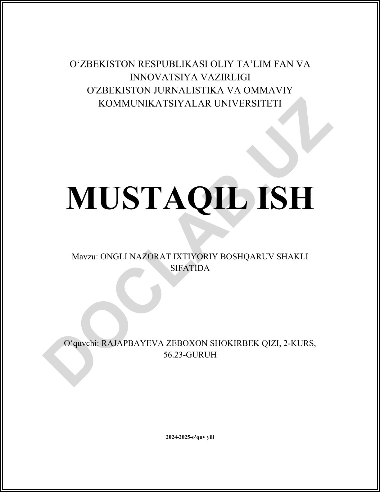 Ongli nazorat ixtiyoriy boshqaruv shakli sifatida