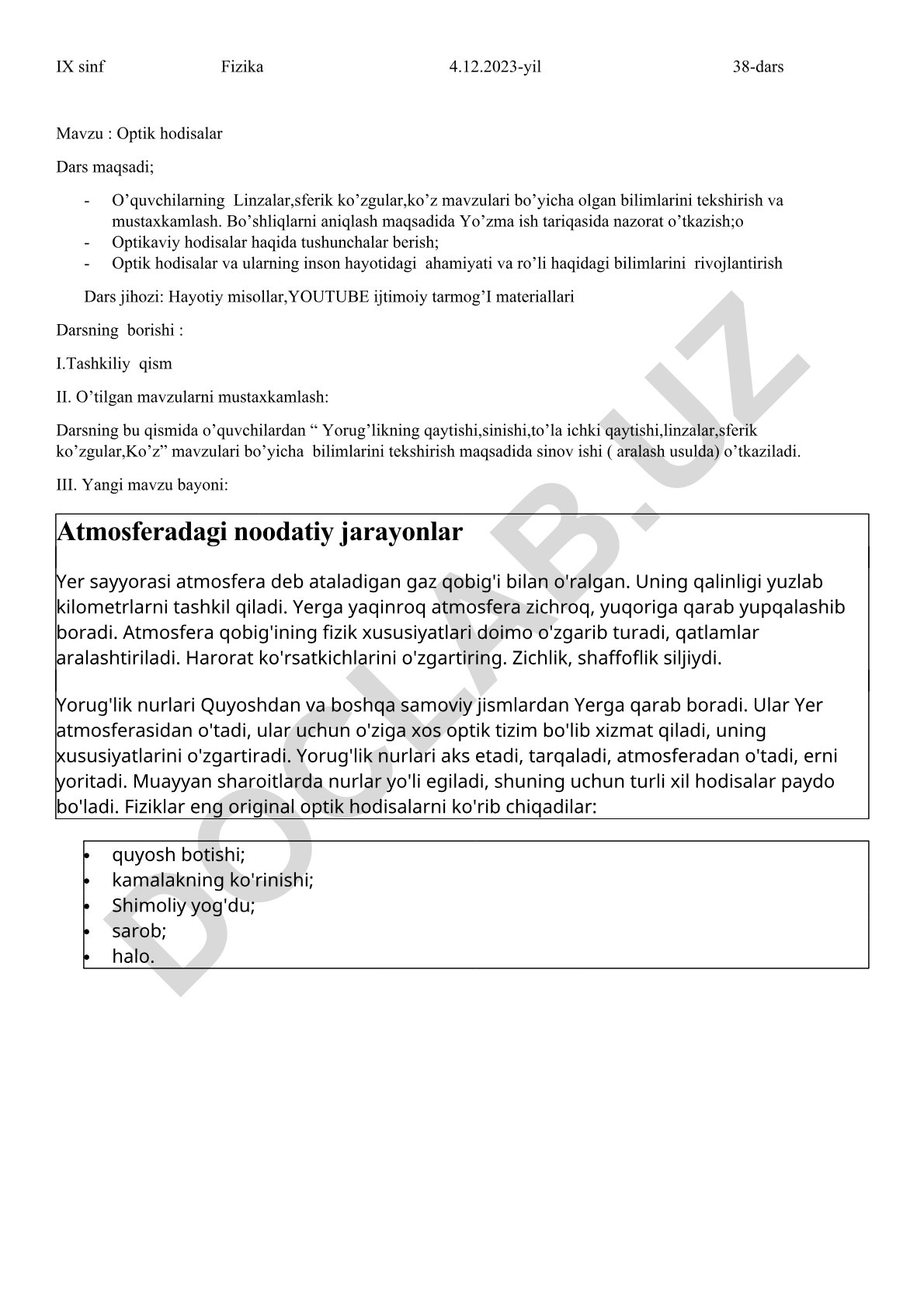 Optik hodisalar