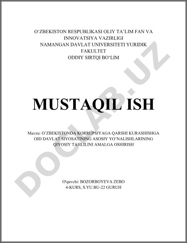 O'zbekistonda korrupsiyaga qarshi kurashishga oid davlat siyosatining asosiy yo'nalishlarining qiyosiy tahlili