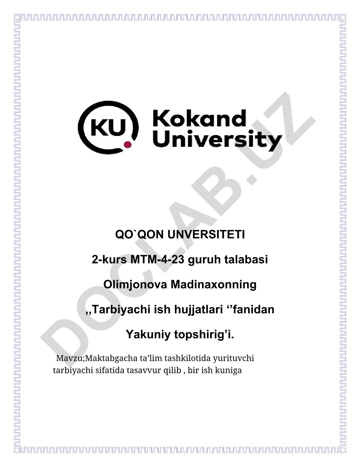 Maktabgacha ta'lim tashkilotida tarbiyachining bir kunlik pedagogik faoliyati