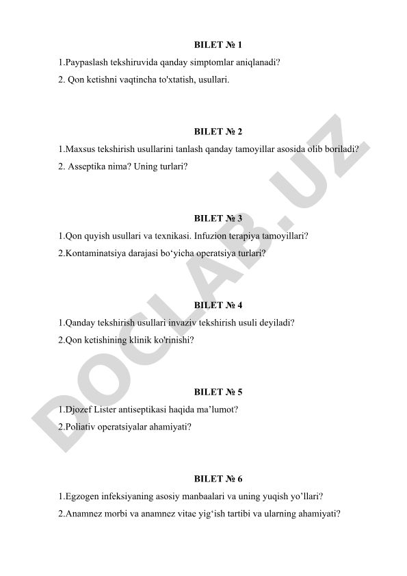 Tibbiyot fanidan test savollari va javoblari