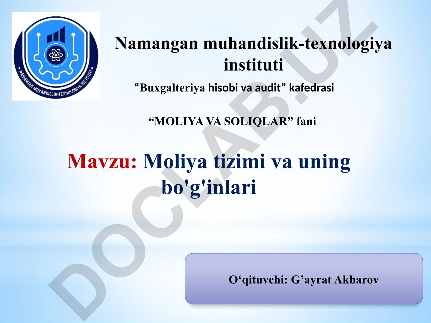 Moliya tizimi va uning bo'g'inlari